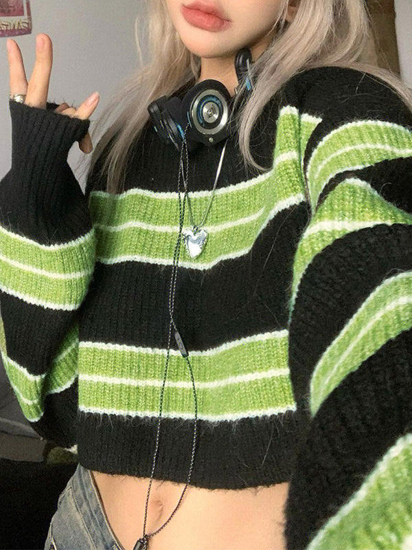 Short Knit Stripe Loose Sweater