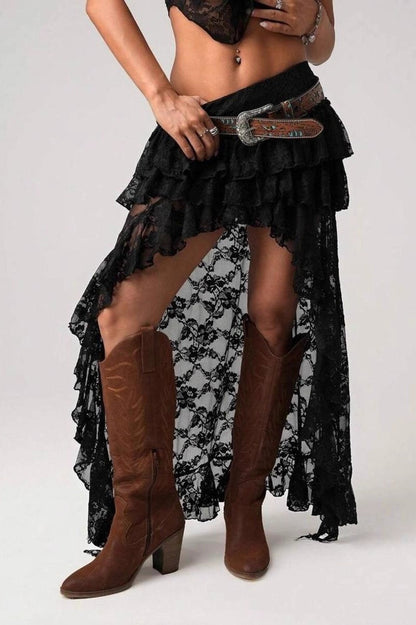 Sexy Lace Asymmetric Bodycon Skirt