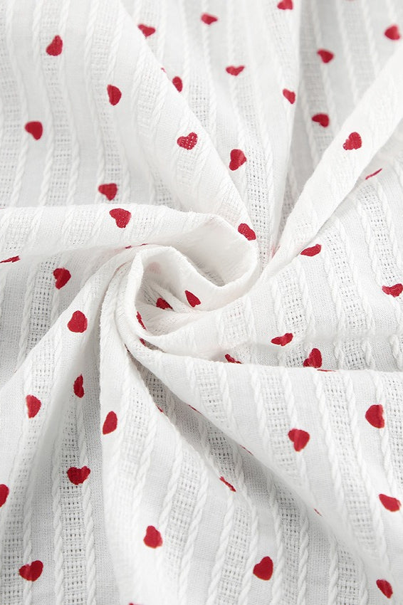 Heart Print Puff Sleeve Wrap V-Neck Front Slit Midi Dress