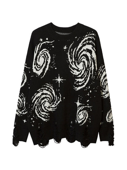 Swirl Print Ripped Design Sweater