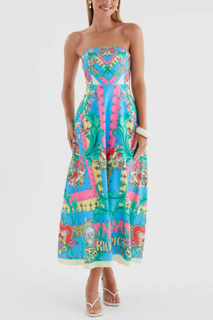 Unique Printed Sleeveless Off-shoulder Casual Vacation Midi Dresses