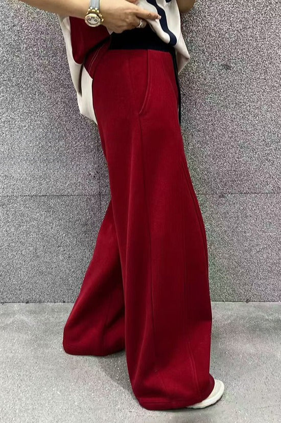 Solid Color Casual Fluid Wide Leg Fleece Sweat Pants