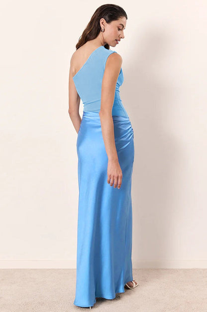 | One-shoulder Sleeveless Tailored Maxi Dress