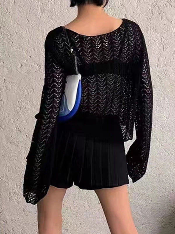 Cutout Thin Loose Long Sleeve Knit