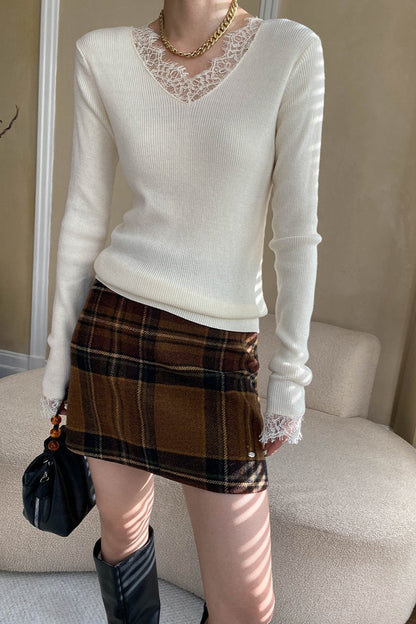 Plaid Color Block High Waist Skirt