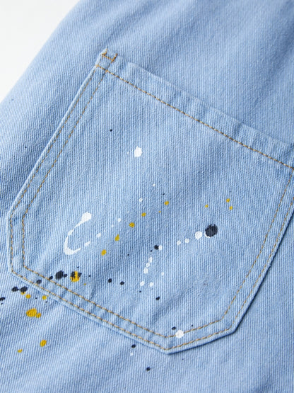 Vintage Big Pocket Splash Ink Print Overalls