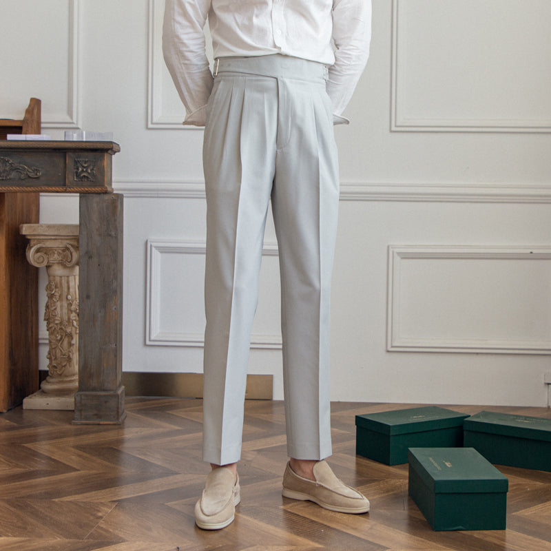 High Waist Pleated Trousers | Gurkha Closure | Maison Collection
