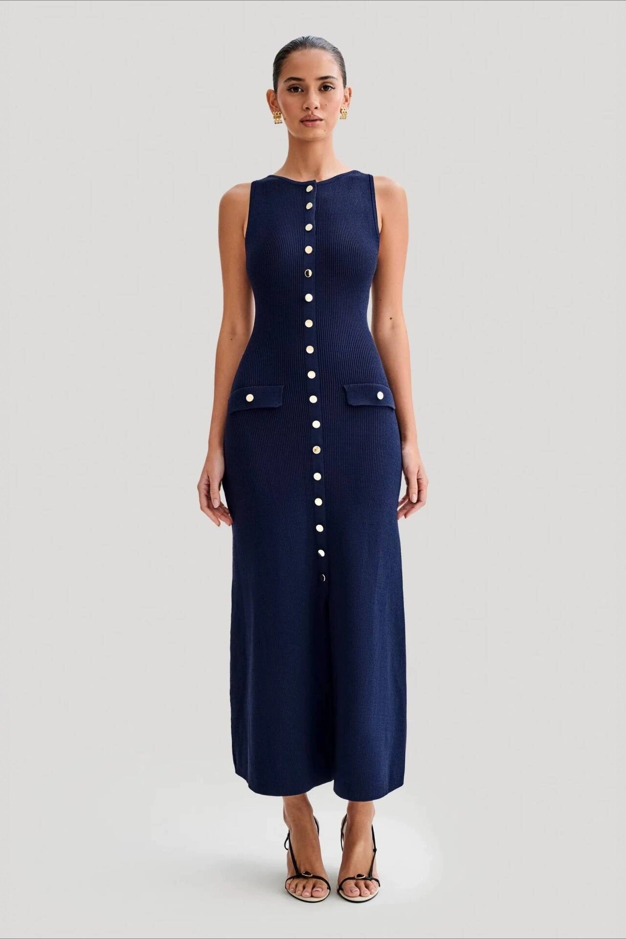 Sleeveless Round Neck Knit Sweater Dress