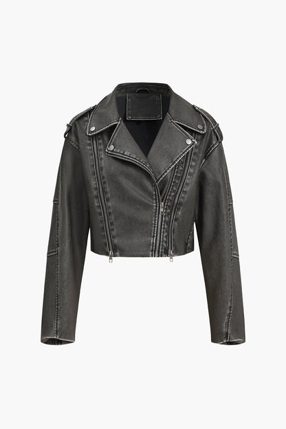 Faux Leather Zipper Retro Jacket