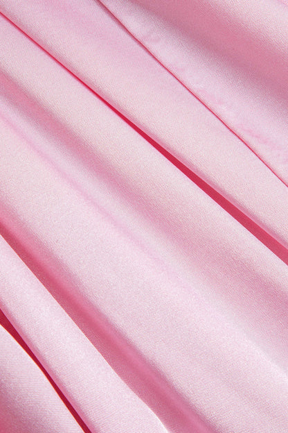 Cowl Neck Corset Bodice Spaghetti Strap Satin High Slit Maxi Dress