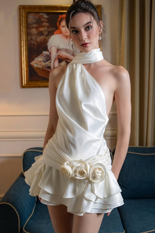 Sexy Off-Shoulder Backless Satin Silk Dress