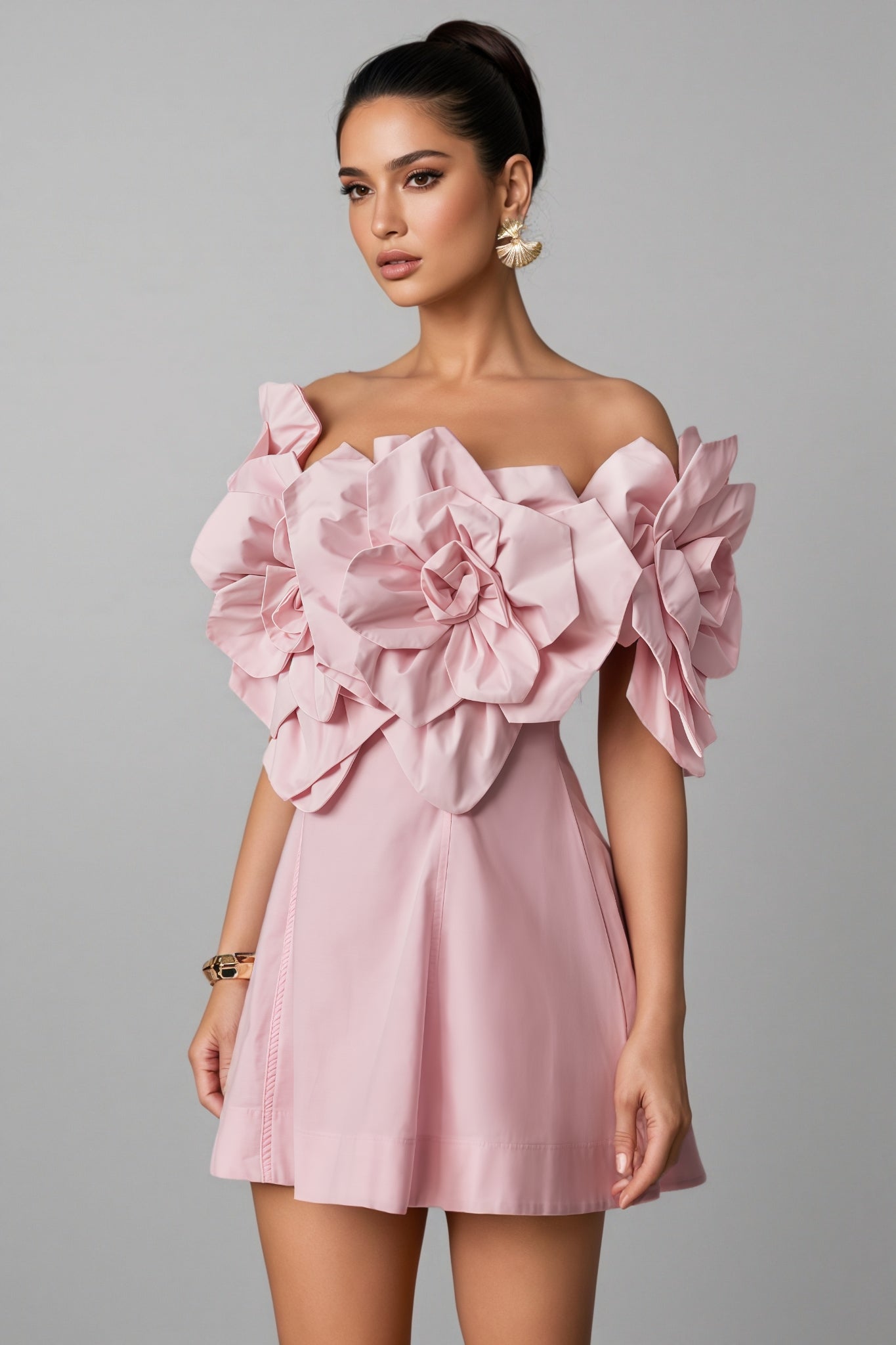 Huta Oversized Floral Applique Mini Dress