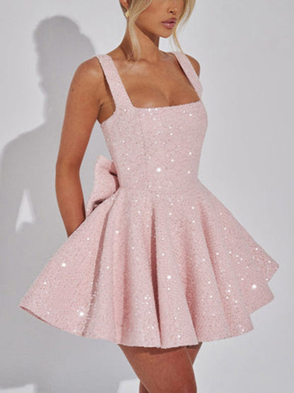 Elegant Square Neck A-Line Mini Dress