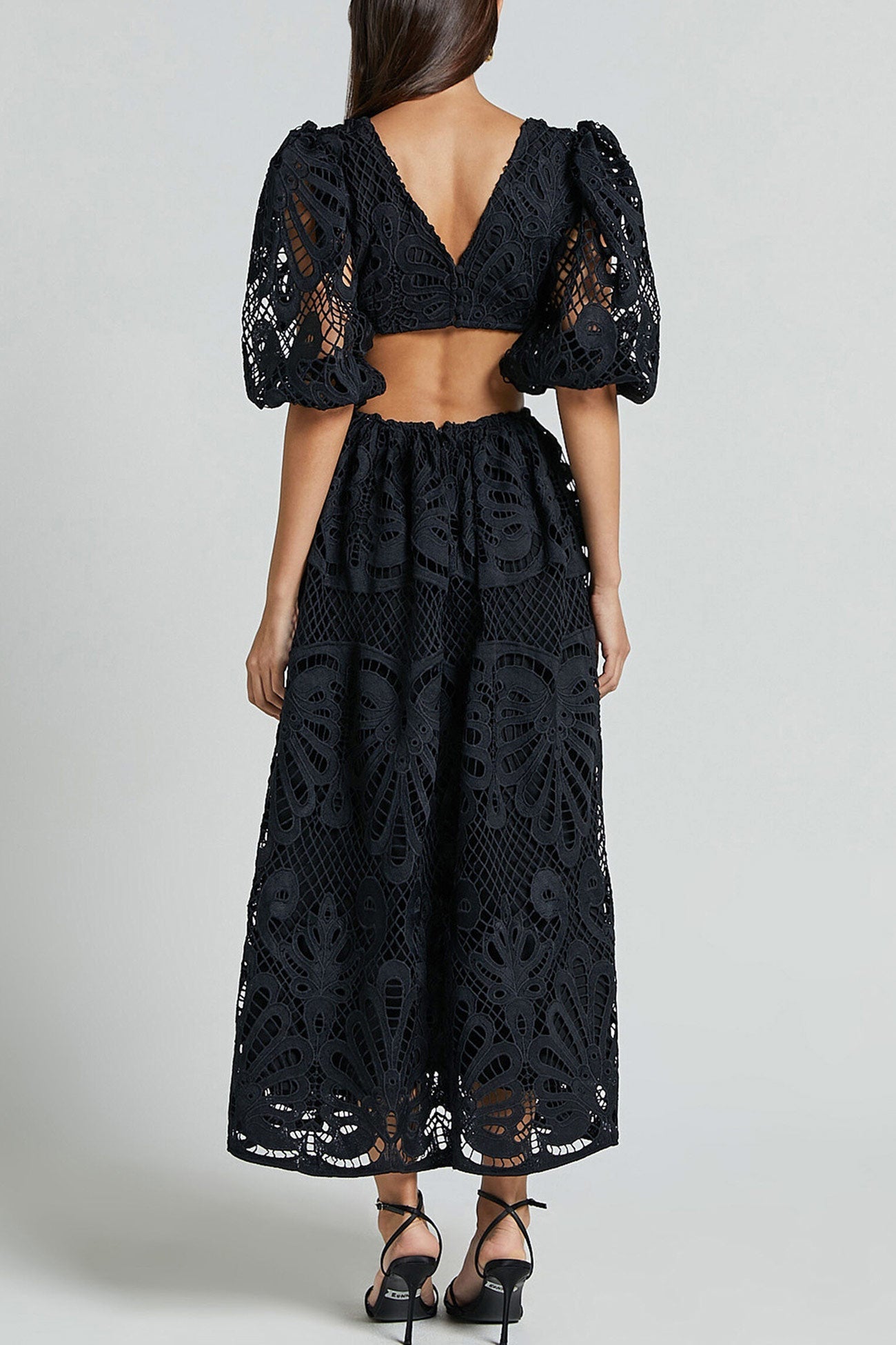V-neck Lace Embroidery Hollow Waist Dress
