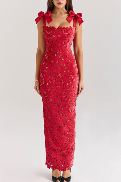 Bow Straps Hollow Out Maxi Dress