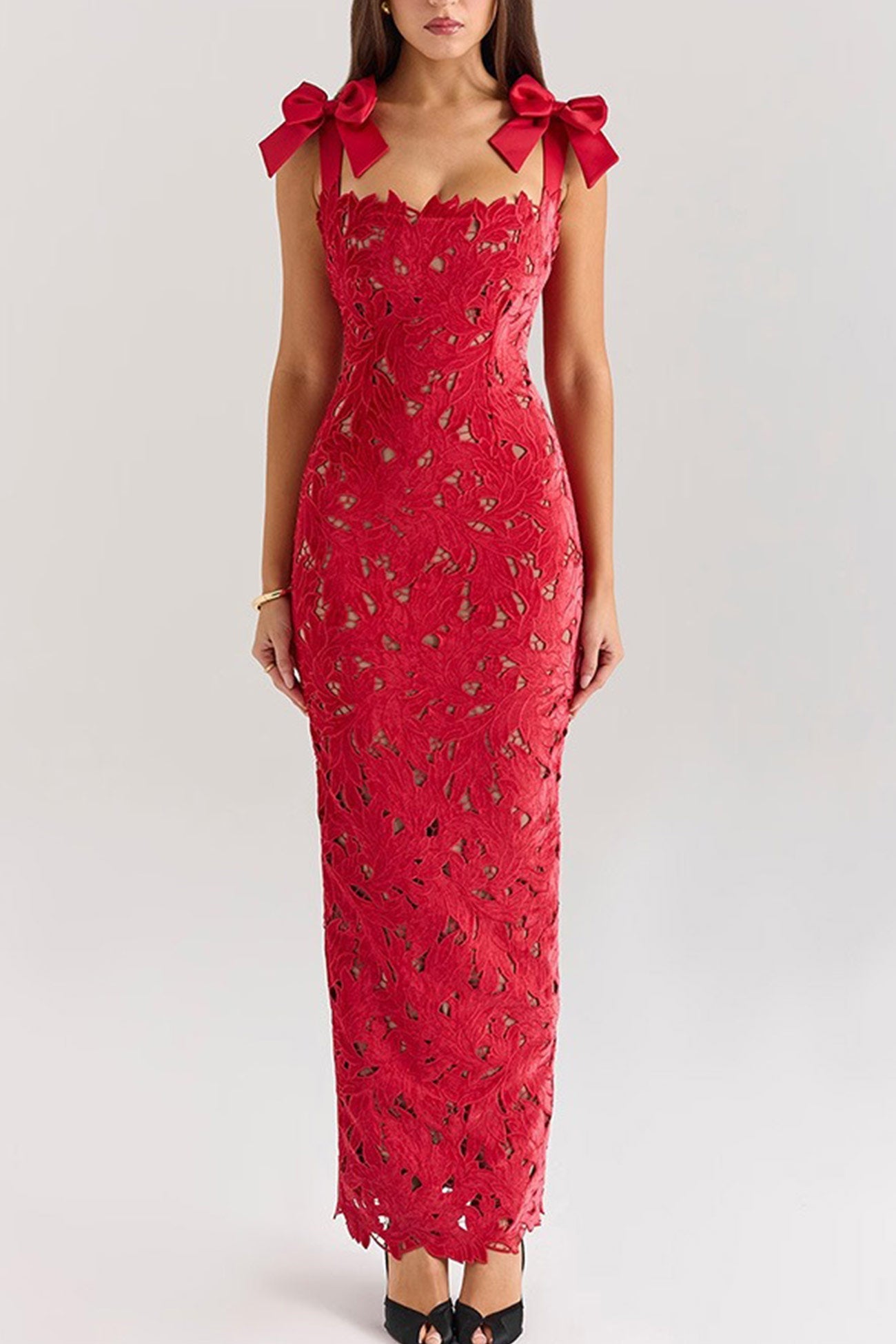 Bow Straps Hollow Out Maxi Dress