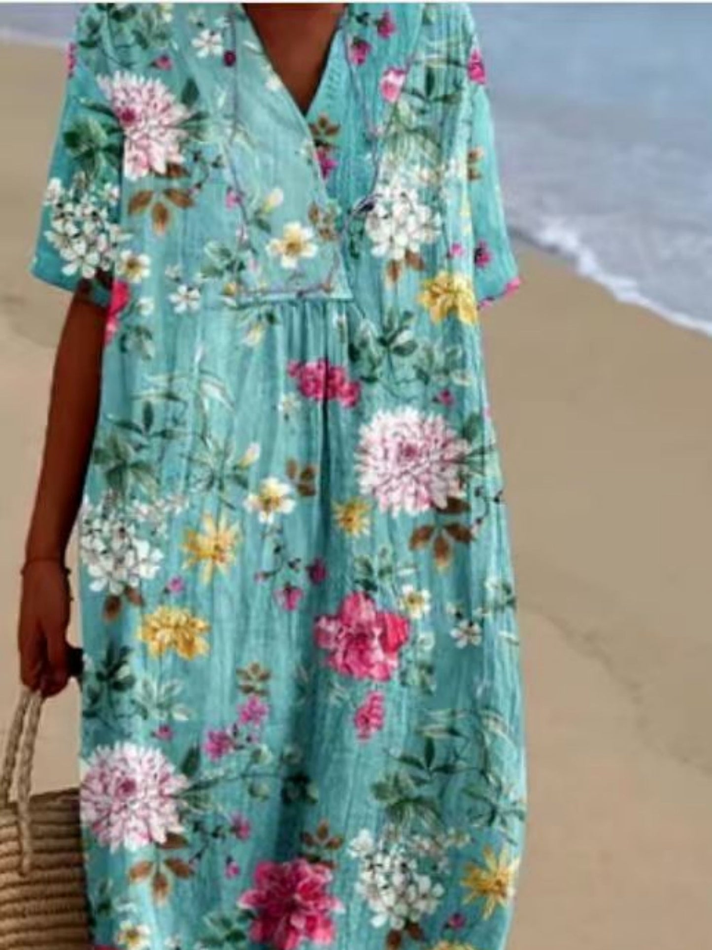 Printed Pocket Round Neck Sleeveless Maxi Dresses