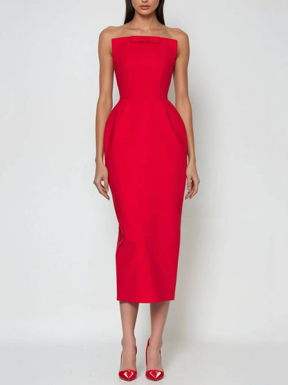 Tube Top Bow Design Bud Skirt Midi Dress