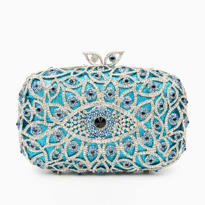Sky Blue Evil Eye Crystal Clutch Bag