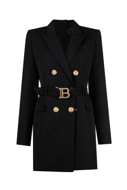 Freye Black Belted Metal Button Mini Dress
