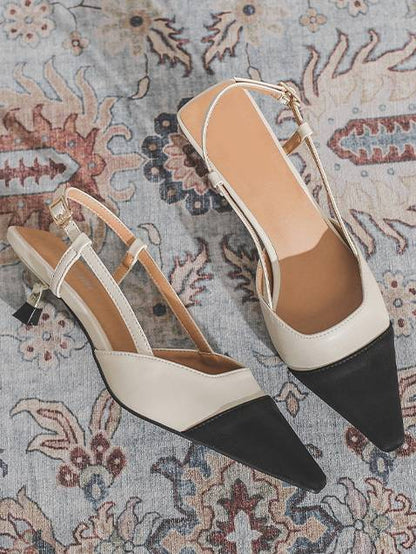 Elegant French Color Contrast Heeled Slingback