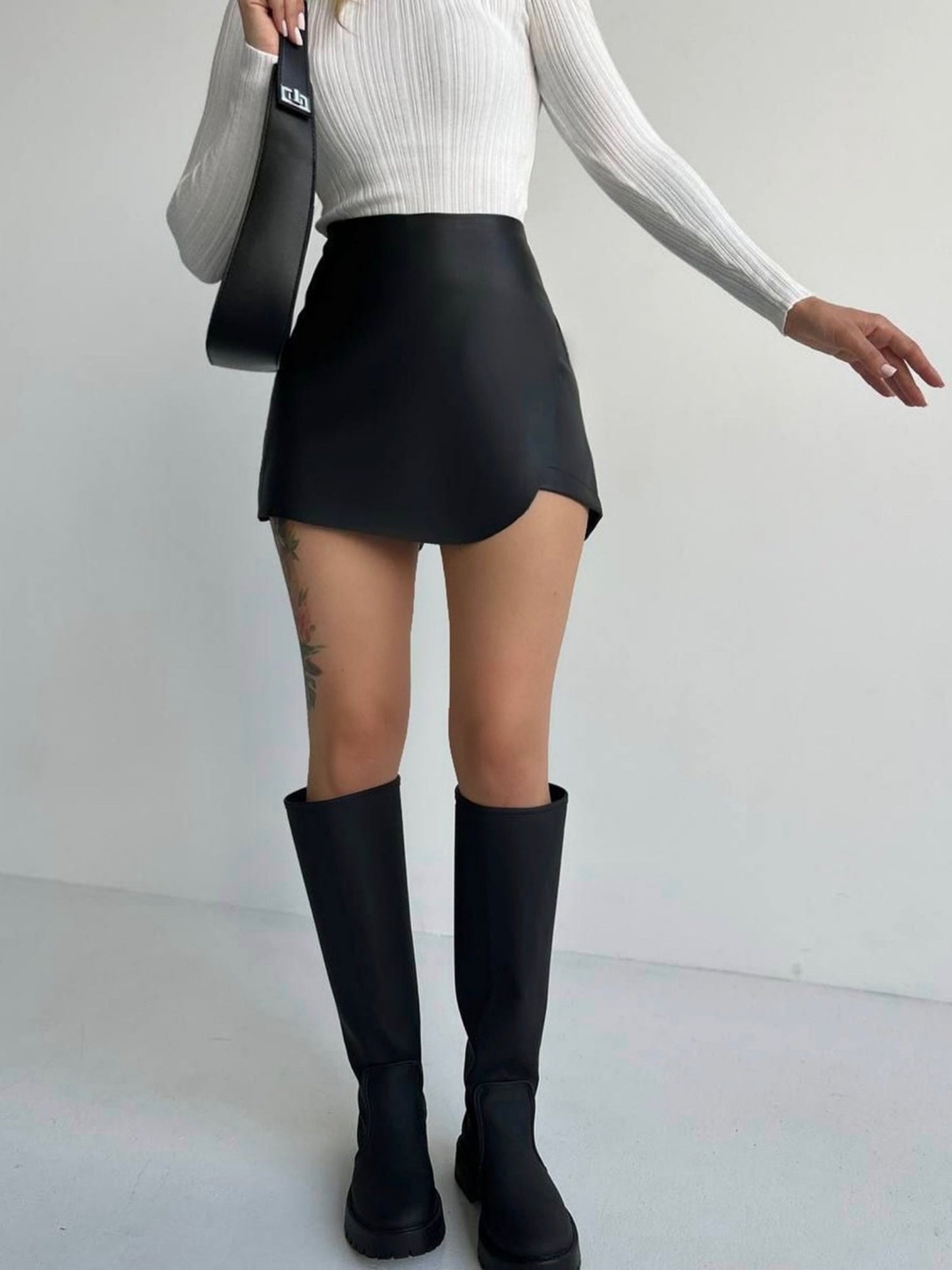 PU Leather High-waisted Hip-hugging Skirts And Pants