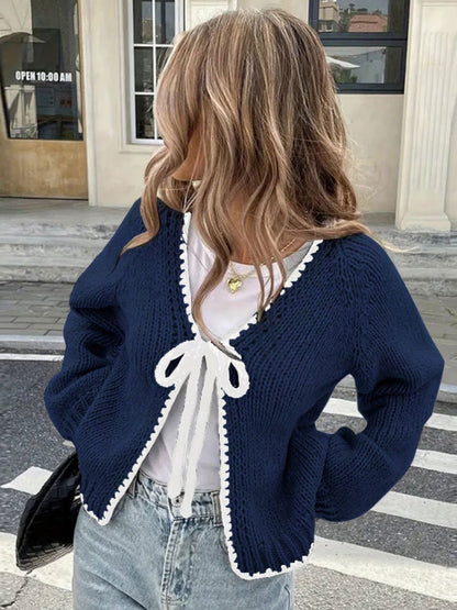 Bow Tie Color-blocked Cardigans