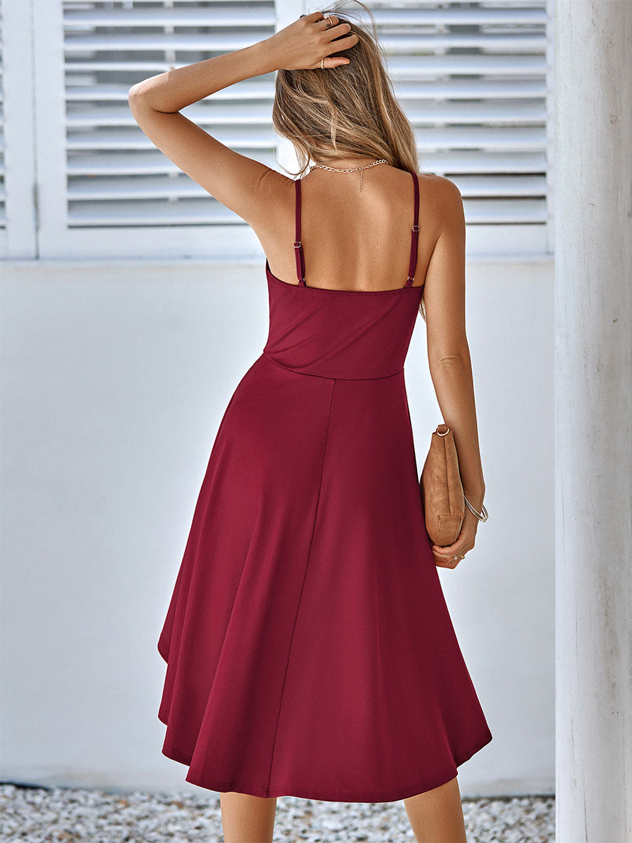 High Low Design Casual Straps Neck Sleeveless Midi Dress