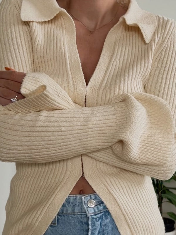 Solid Color Ribbed Flare Design Long Sleeve Shirt