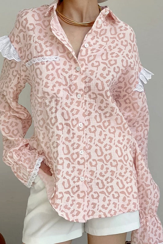 Pink Leopard Linen Blouse