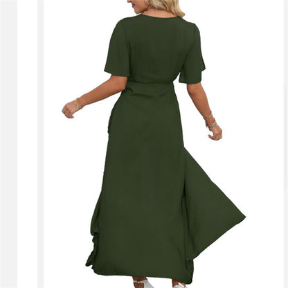 Solid Color V-Neck Slit Maxi Dress for Effortless Style