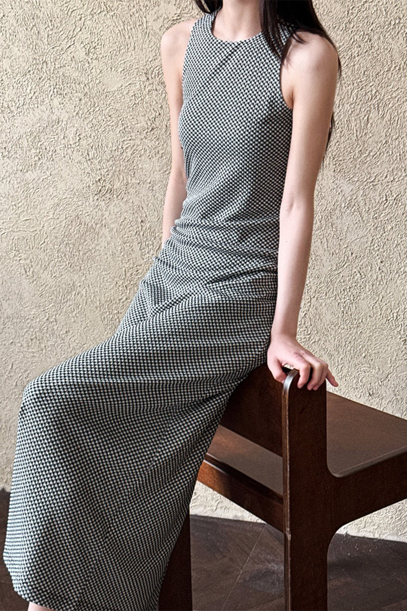 | Sleeveless Checkered Maxi Dress