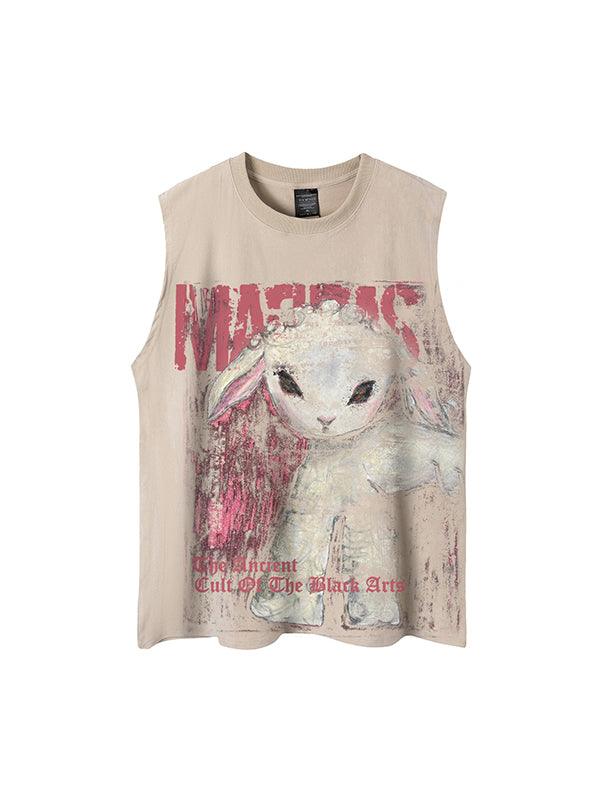 Retro Letter Print Loose Casual Tank Top