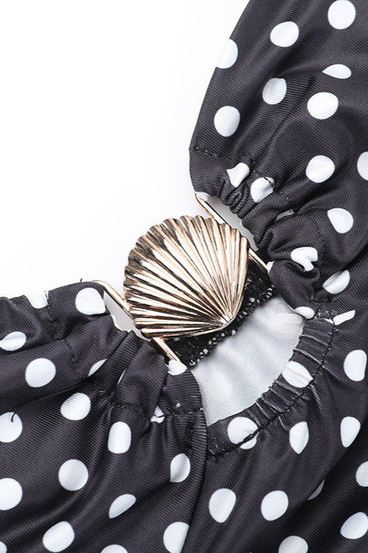 Polka Dot Sweetheart Neck Ring Hardware Spaghetti Strap Bodycon Maxi Dress
