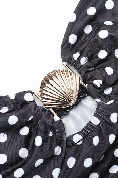 Polka Dot Sweetheart Neck Ring Hardware Spaghetti Strap Bodycon Maxi Dress