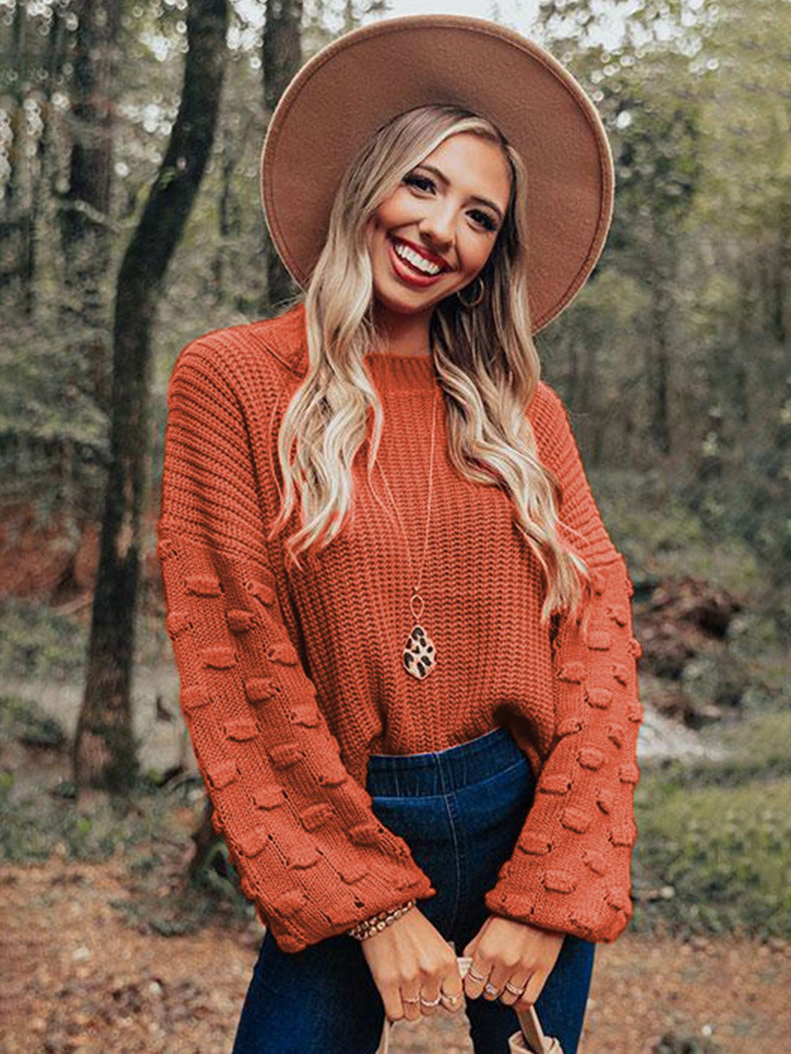 Solid Color Knit Pullover Sweater With Bubble Sleeve For Women 2026