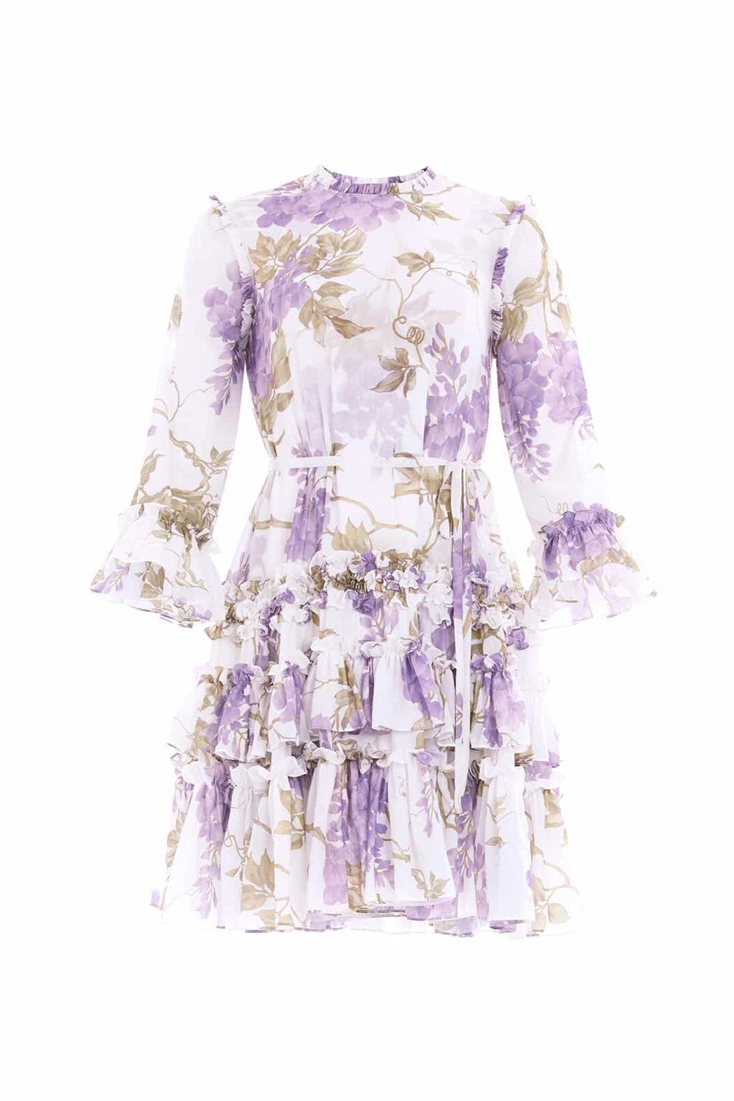 Floral Ruffle Round Neck Mini Dress