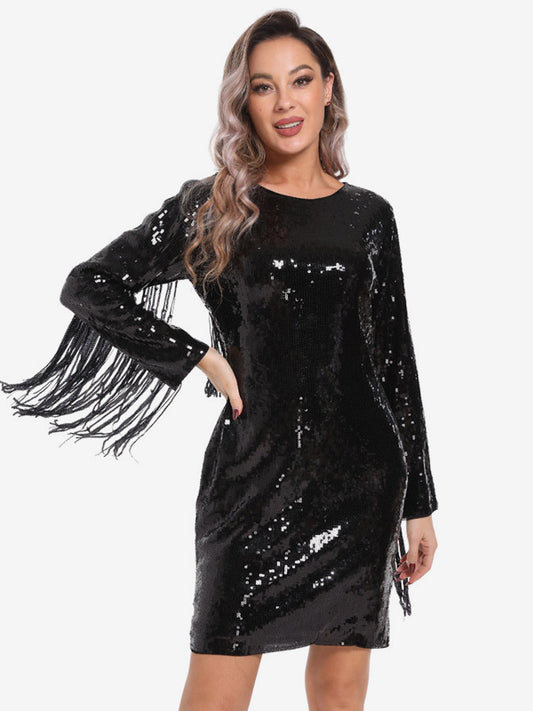 Retro Bodycon Dress Leather Effect Party Mini Dresses With Fringe