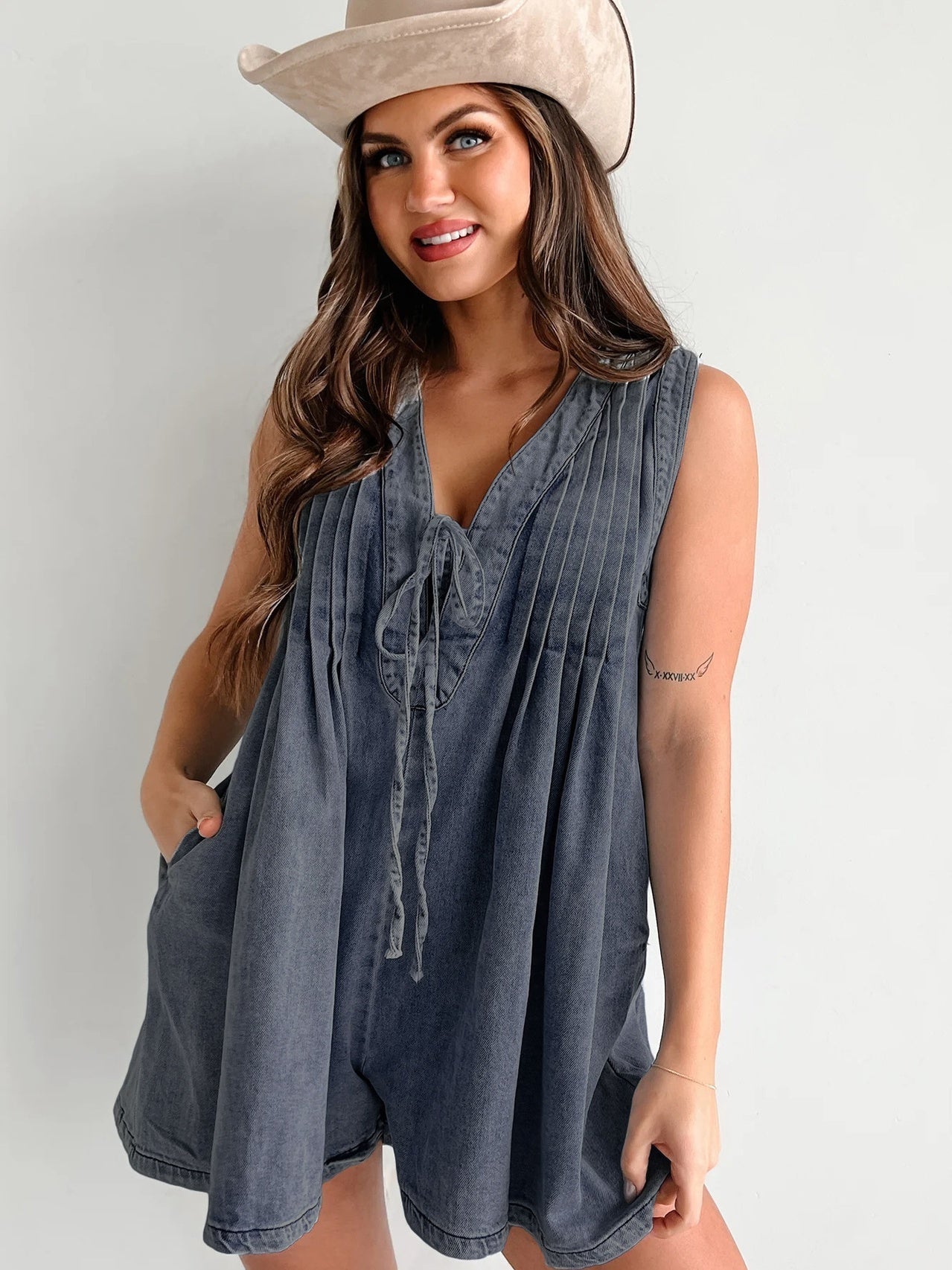 Sleeveless Short-sleeved Denim Jumpsuit