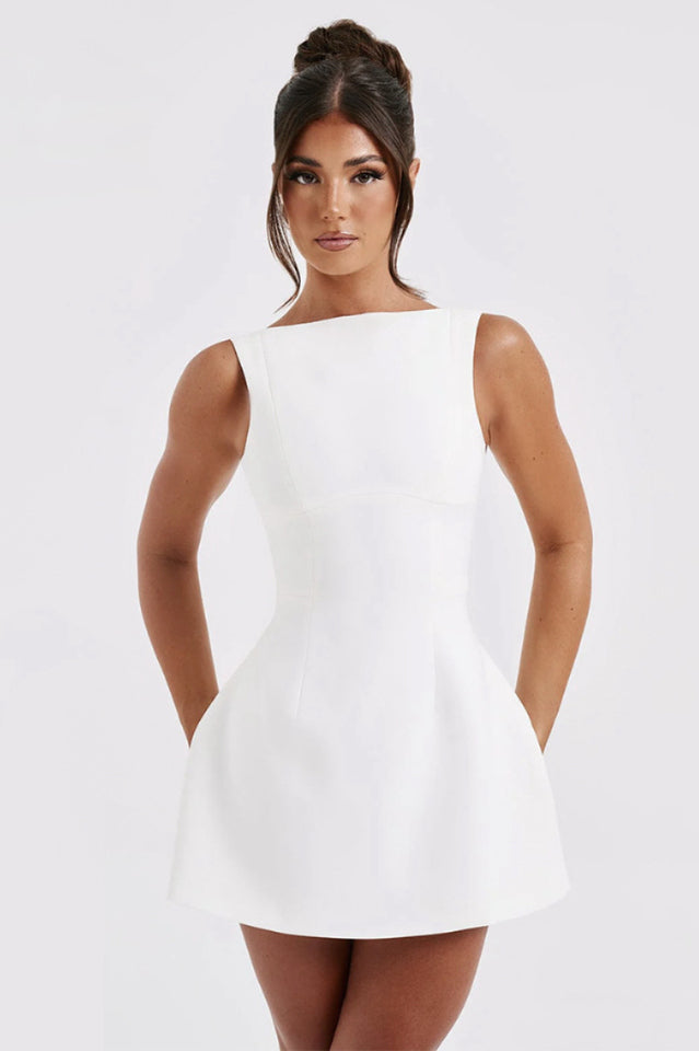 Boat Neck Sleeveless Fit-and-Flare Mini Dress