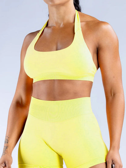 Seamless With Breast Pads Pleated Exercise Yoga Halter Bra Vest