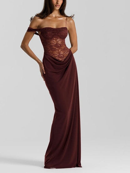 Spaghetti Strap Lace Patchwork Long Dress