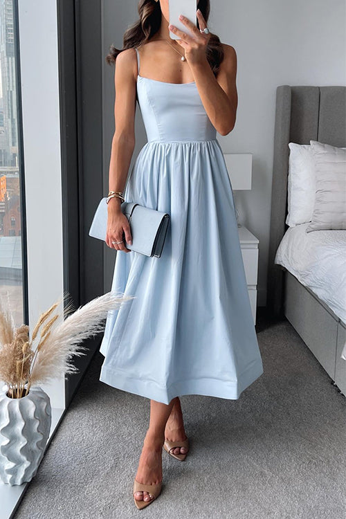 Margovil Spaghetti Strap Waisted A-line Midi Dress