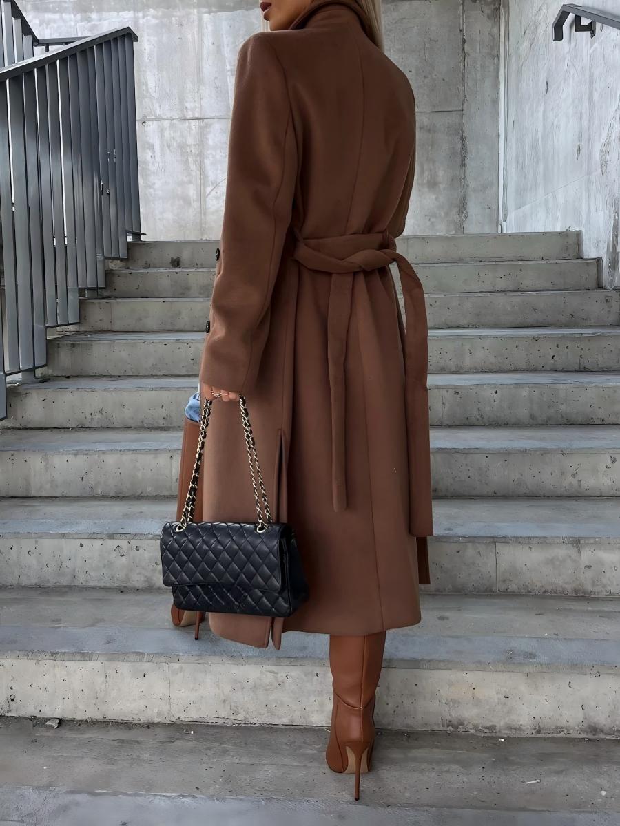 Simple Long-sleeved Lapel Button-down Woolen Coat