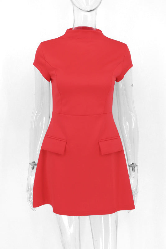Mock Neck Cap Sleeve Fit and Flare Mini Dress