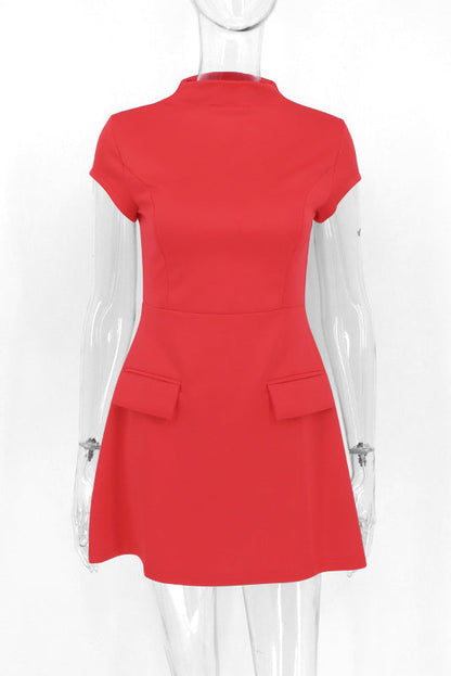 Mock Neck Cap Sleeve Fit and Flare Mini Dress