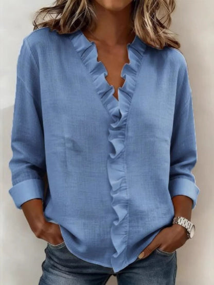 Wood Ear Solid Color Chiffon Blouse