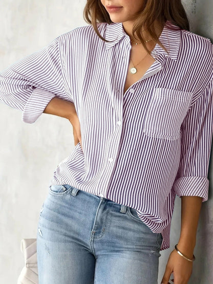 Loose-fit Long Sleeve Stripes Stripes Shirts