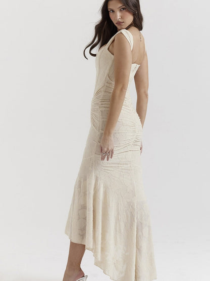 Sleeveless Solid Color Off-shoulder Sleeveless Fishbone Waist Dress