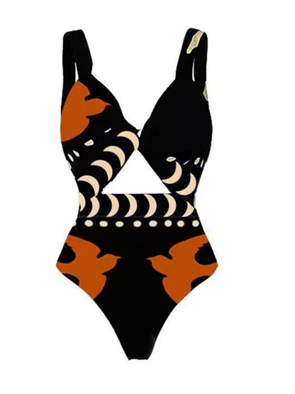 Retro-print Mesh Maxi Dress Conservative One-piece Swimsuit Two-piece Set